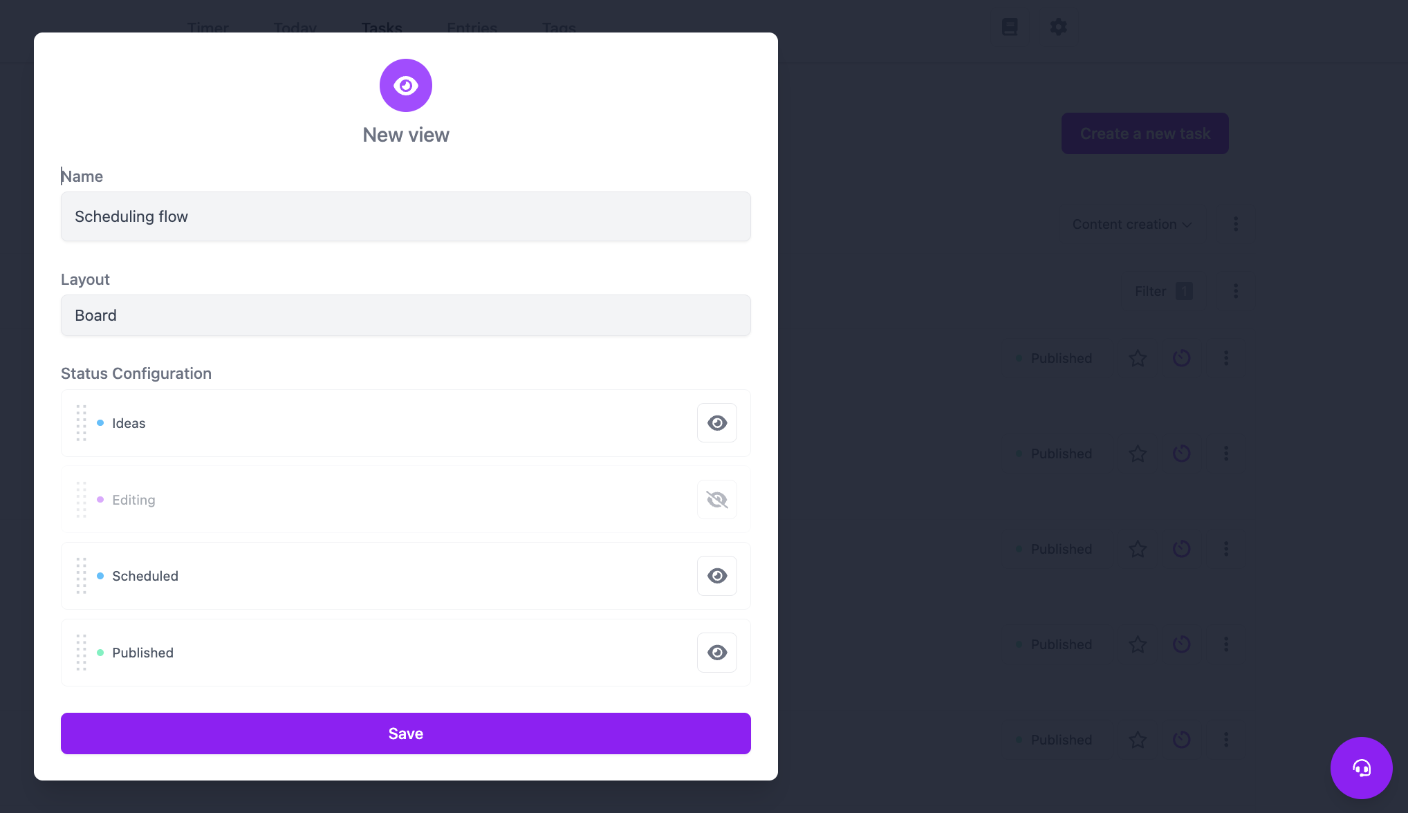 An animation showing a list of tasks being completed by clicking a checkbox button.